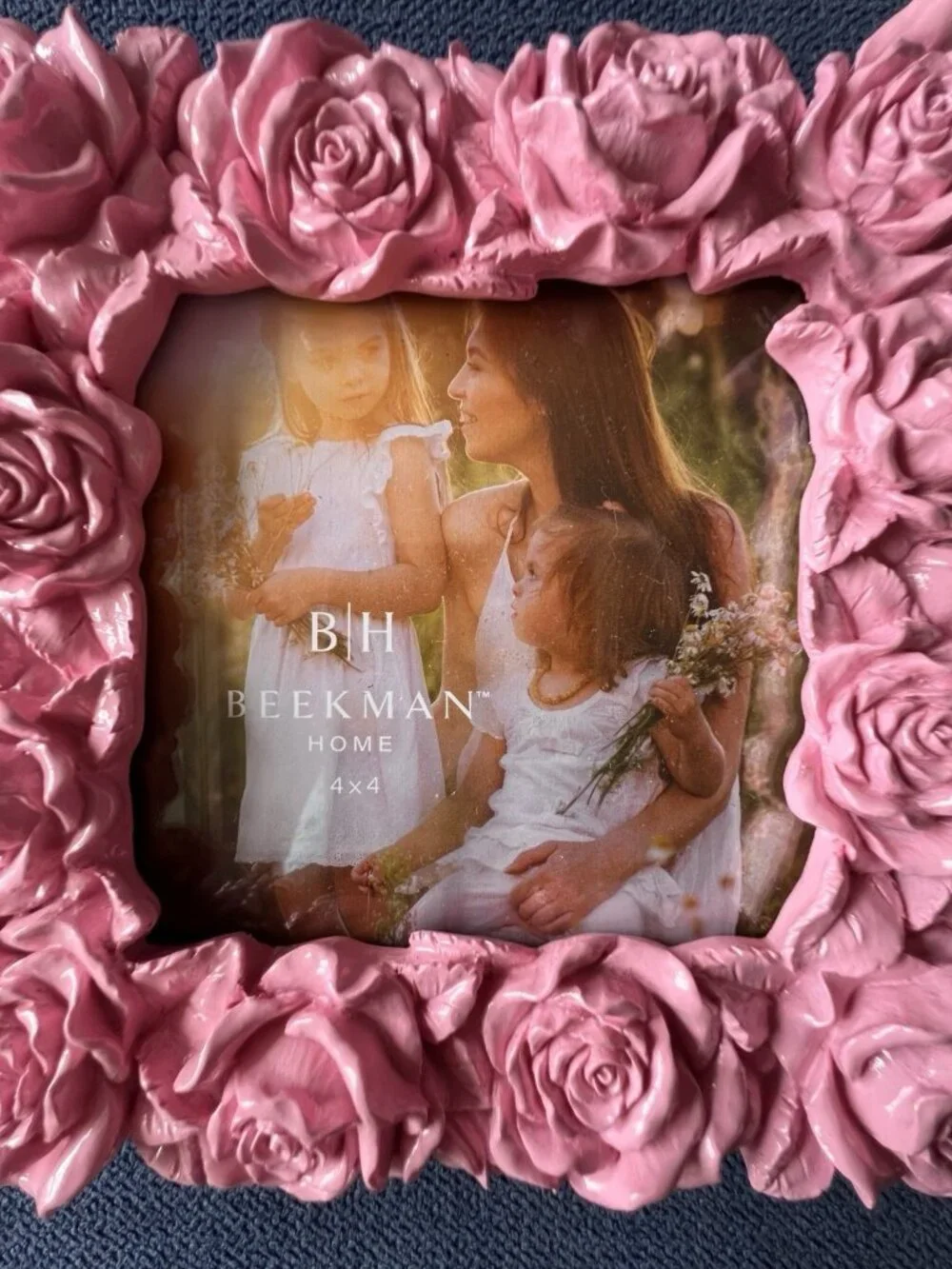 Shabby Chic PINK Roses 4x 4 Photo Frame Picture Holder Beekman Home Pretty